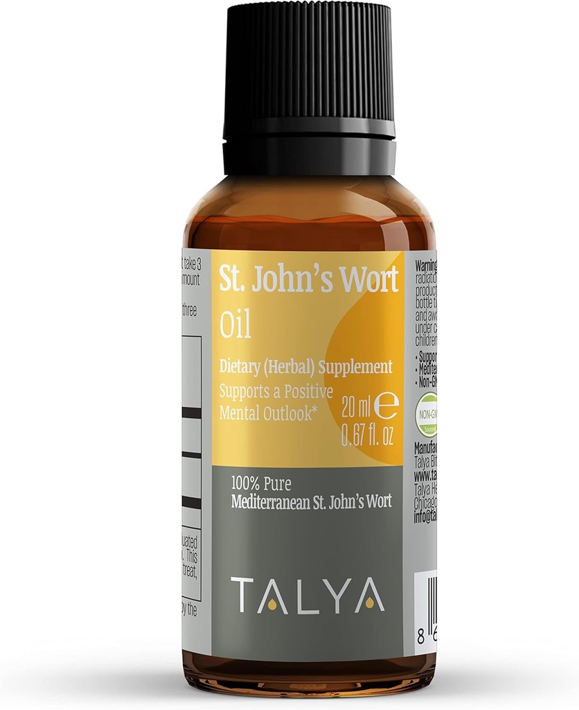 TALYA St. John's Wort Oil 0.67 fl. oz 100% Pure & Natural Liquid Drop . Suplemento dietético para o humor positivo e equilíbrio emocional .