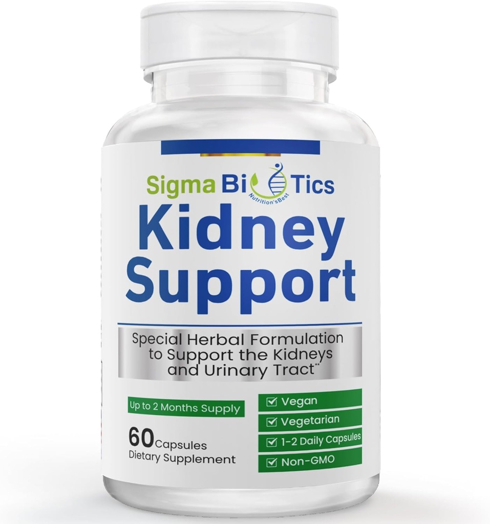 Sigma Biotics Kidney Support Supplement - Suplementos de ervas para cuidados renais e saúde urinária - Vegan, Fórmula não-GMO com Cranberry, Astragalus, e Juniper Berry - 60 Cápsulas