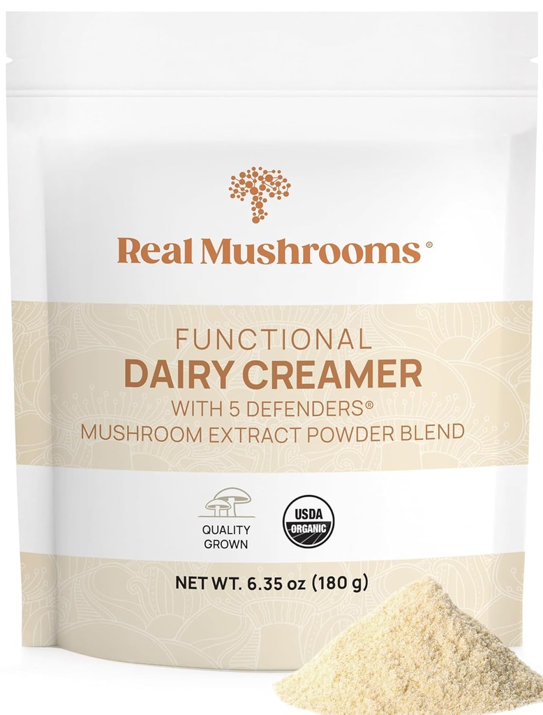 Reais Cogumelos Creamer Dairy Funcional com Extractos de Cogumelo – Adoçado com Lucuma Orgânica & Pó de Maple – Creme Orgânico Funcional – 90 Servings, Chá, Smoothie & Cafe Creamer Powder