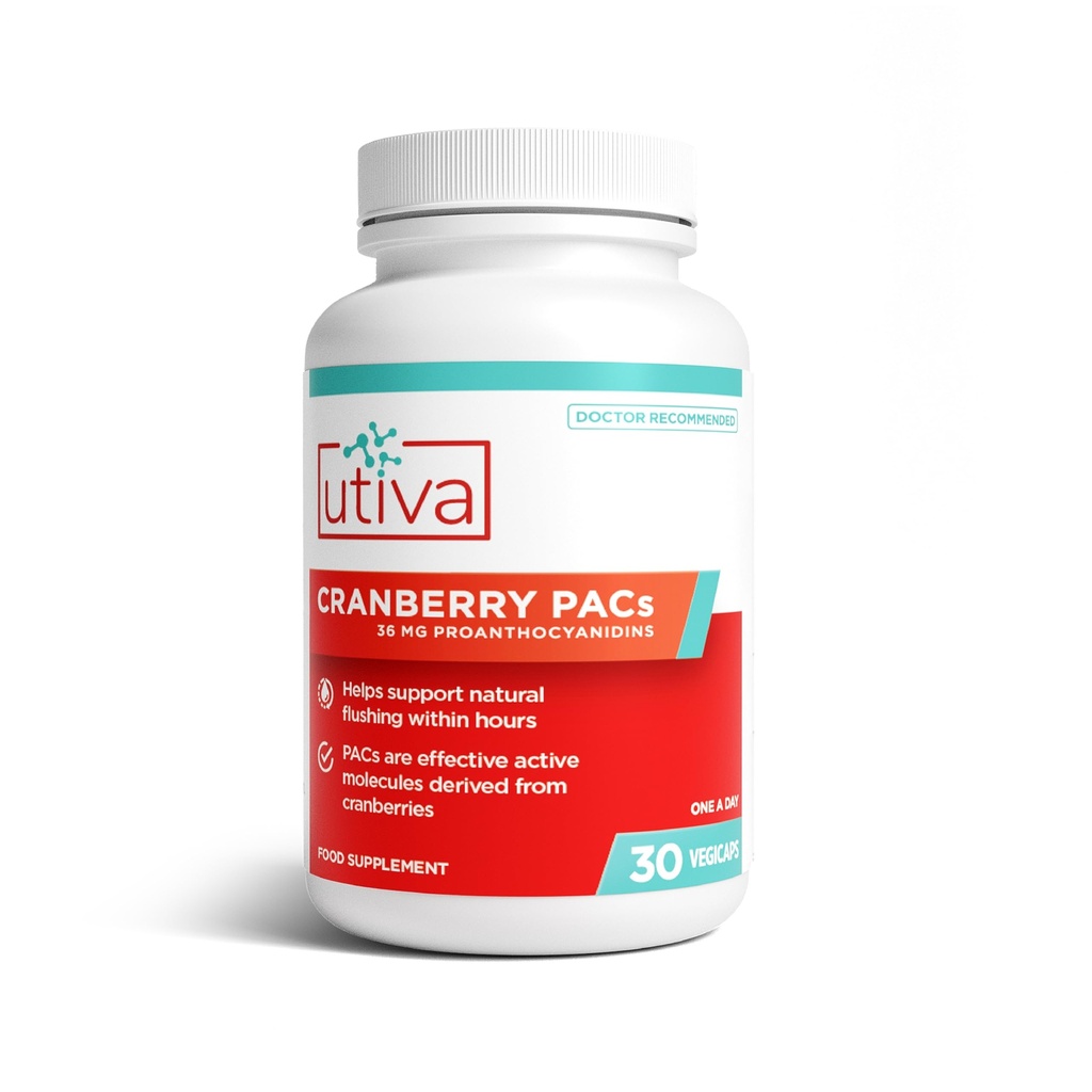 Utiva Cranberry PACs – Clinicamente estudados Ingredientes 36mg CAPs Extrato - ITU Prevenção para Mulheres - Saúde Trato Urinário – Pílulas Suplemento Cranberry para Saúde da Víbora, 30 Vegi Cápsulas