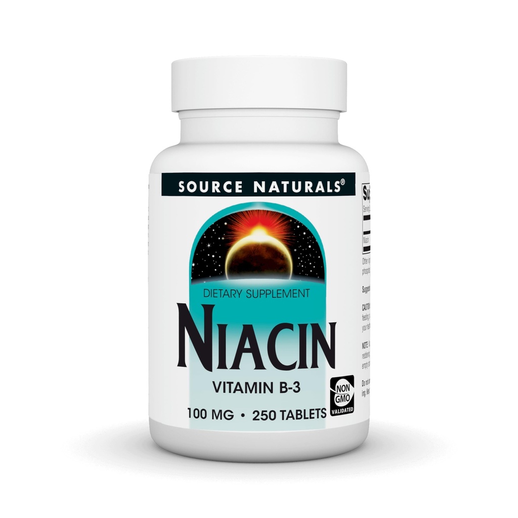 Fonte Naturals Niacin, Vitamina B-3, Não-GMO, 100 mg - 250 Comprimidos