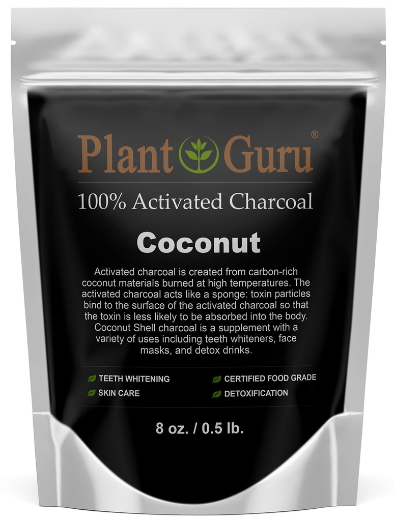 Pó de carvão activado 8 onças. Coco - qualidade de comida Kosher Non-GMO - branqueamento dentes, máscara facial e fabricação de sabão. Promove a desintoxicação natural e ajuda a digestão