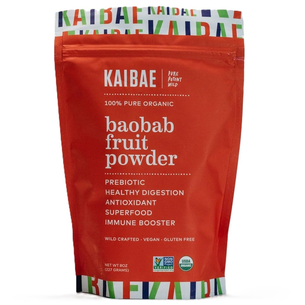 KAIBAE Premium Orgânico Baobab Pó I Prebiótico Gut Saúde, jejum intermitente, imunidade, hidratação .