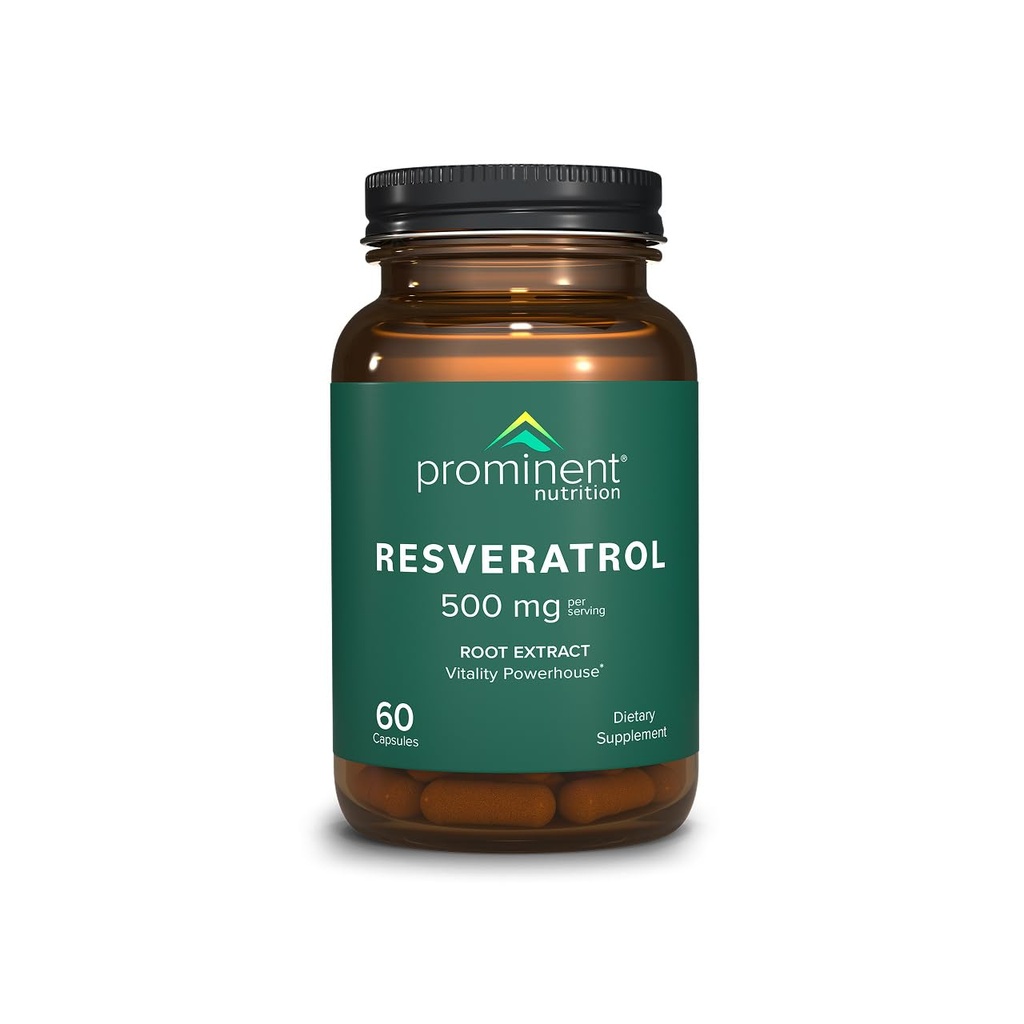 Suplemento Resveratrol Nutricional Prominente, Suporte Antienvelhecimento e Imune, Suplemento Trans-resveratrol Puro de 98%, 500 mg, Fonte de 30 dias - 1 embalagem