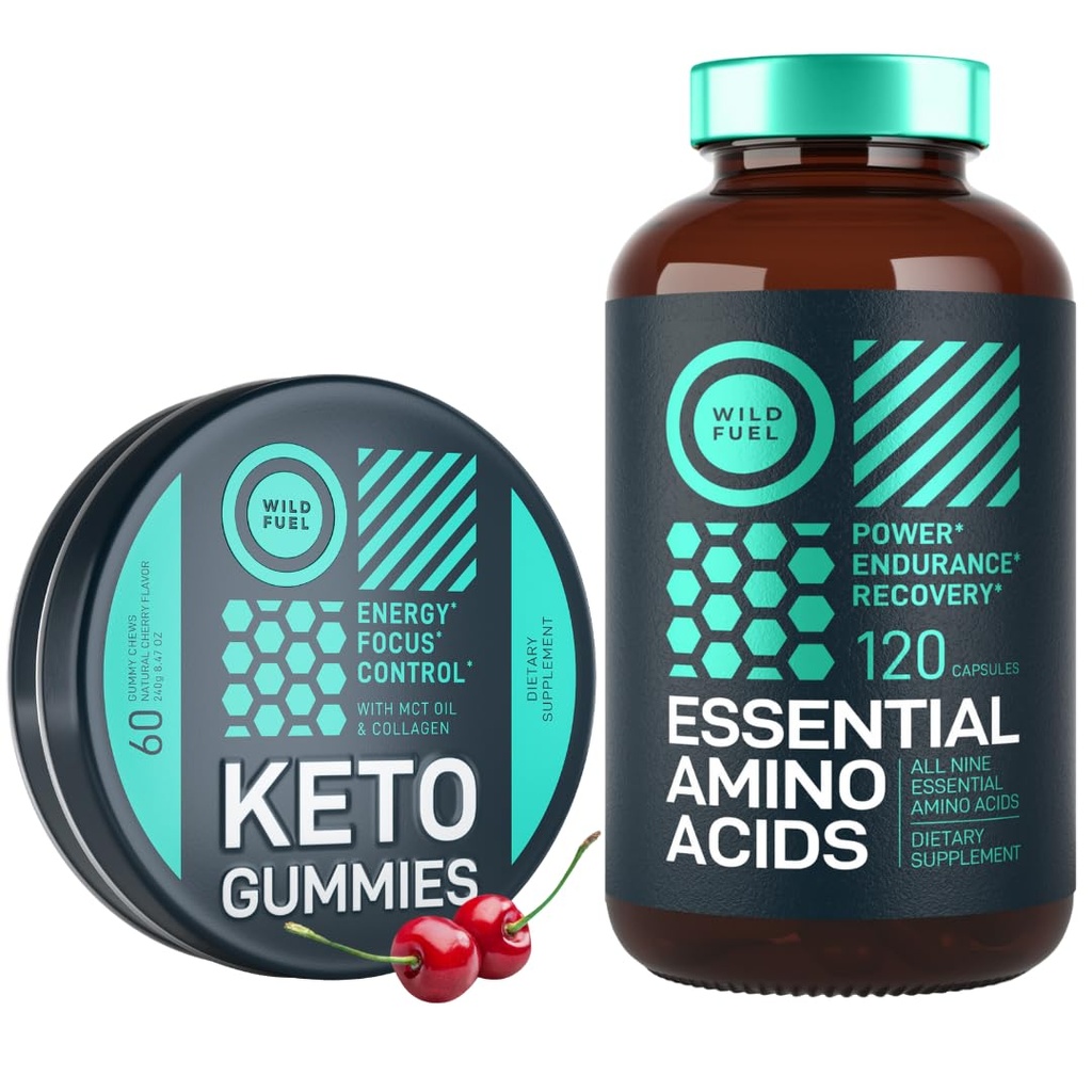 WILD FUEL Essential Amino Acid Supplement e Keto Candy MCT Oil Keto Gummies Energia, Energia e Pacote de Recuperação