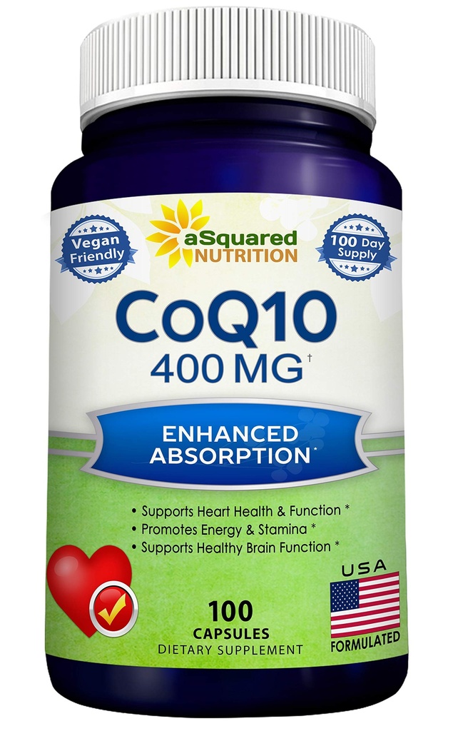 aSquared Nutrition CoQ10 (Força máxima de 400mg, 100 Cápsulas Veggie) - Coenzima de alta absorção Q10 Pó - Comprimidos Suplemento Ubiquinona, Extra Antioxidante CO Q-10 Comprimidos de Vitamina Enzima, Coq 10 400 mg