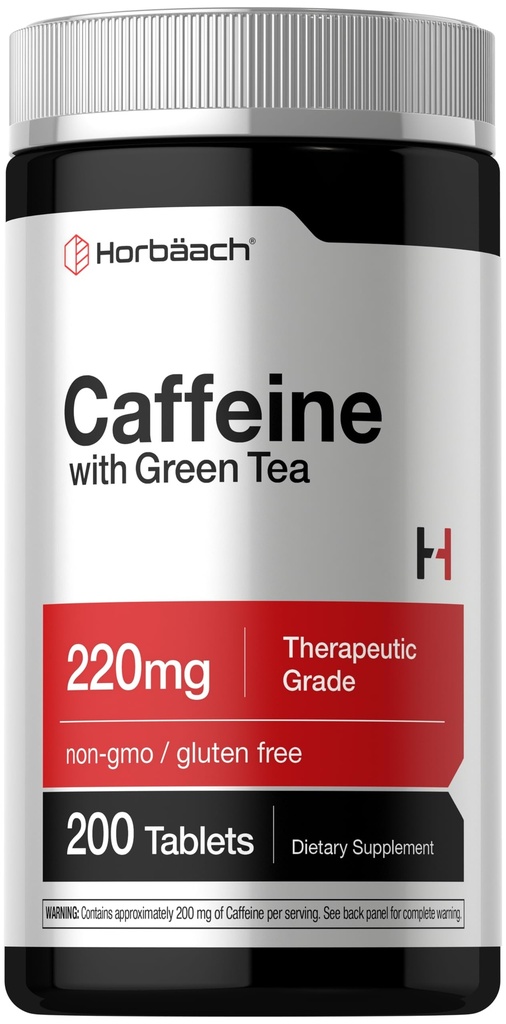 Horbäach Caffeine Pills 200mg com chá verde 200 Tablets