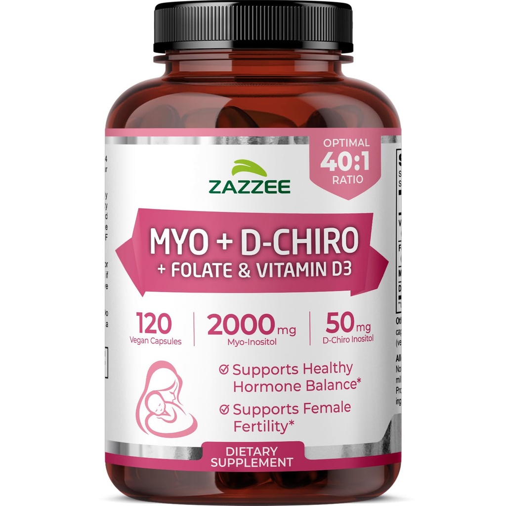 Myo e D-Chiro Inositol Supplement for Women - Suplemento de Fertilidade para Mulheres com Ideal 40:1 Razão Myo & D-Chiro Inositol D3 & Metilfolato Ovarian Support Vitaminas - ISO Lab Tested (30 Servings)