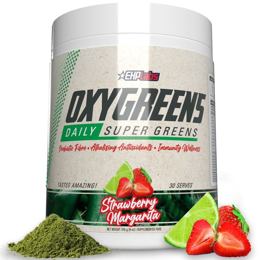 EHP Labs OxyGreens Super Greens Powder - espirulina e chlorela Superfood, suco verde Pó & Greens Suplementos com fibra prebiótica, antioxidantes e suporte de imunidade, 30 Serves (Strawb. Margarita)