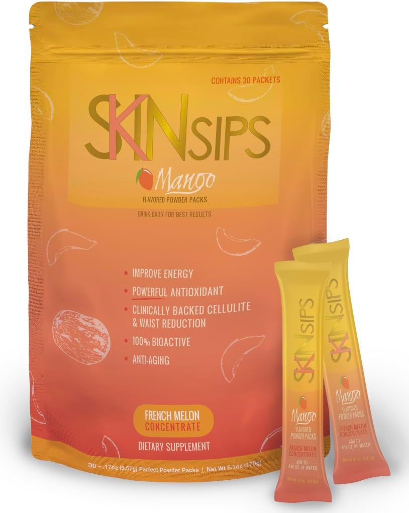 Skin Health & Energy Boost Drink Mix- Sugar Free, SOD B (TM), Antioxidantes de Concentrado de Melão Francês, On The Go Stick Packs, Mango, 10 Pack