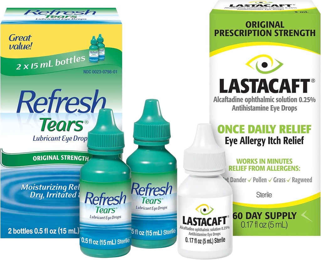 Pacote de Lágrimas de Refrescos Gotas Lubrificantes de Olho, 2 Contagem (Pacote de 1) + Lastacaft Uma vez Dia de Alergia dos Olhos Coceira Relevo Gotas, 60 Dia Abastecimento, 0,17 Fl Oz (Pacote de 1)