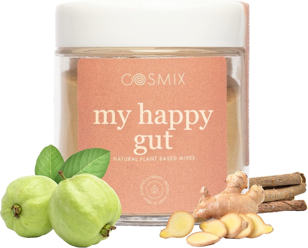 cosmix minha gut feliz, para melhor digestão, Bloating & Global Gut Saúde, Natural, mistura de superalimentos baseada em plantas, faz até 40 Servings, Adicionado açúcar, Vegan 50 G (Pacote de 1) Brown