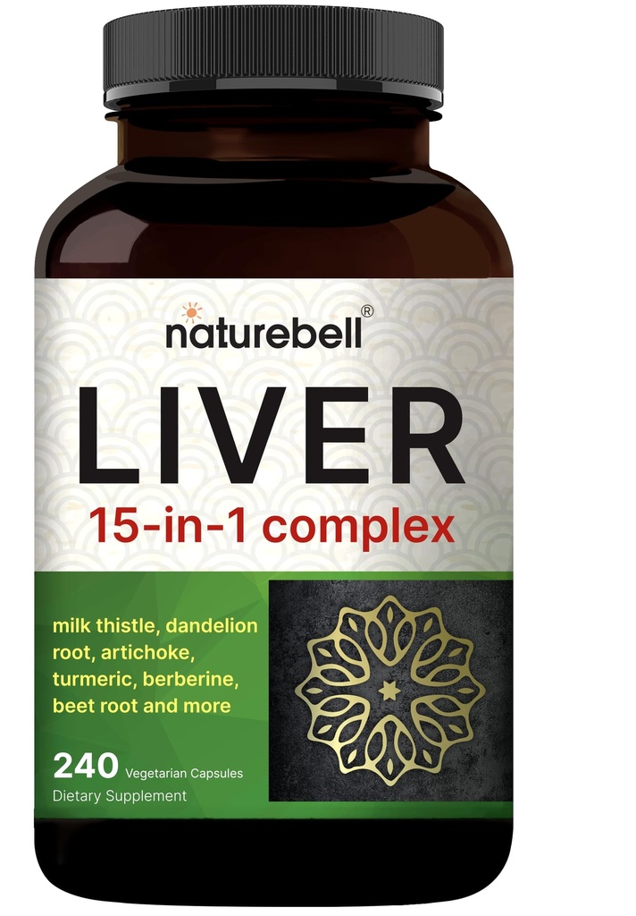 Fígado 15-em-1 Complexo, 240 Cápsulas Veggie - Herbal & Minerais Mistura - Cardo de Leite, Raíz de Dente-de-Leão, Alcachofra, Óleo de Groselha Negra, Açafrão, Chicória, Zinco, Colina, & More