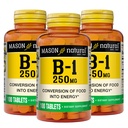 MASON NATURAL Vitamina B1 Tiamina 250 mg, 300, Abastecimento dia, Suplemento dietético para apoiar níveis de energia natural, 100 comprimidos (Pacote de 3)