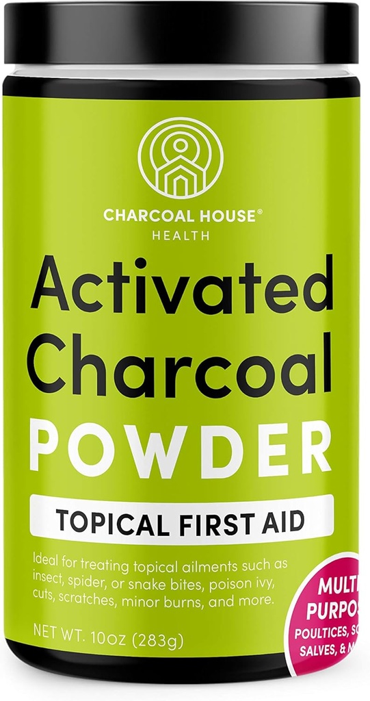 Charcoal House Hardwood Activated Charcoal Powder - Primeiros Socorros Tópicos para Fazer Charcoal Poultices, Charcoal Foot Moaks, Charcoal Baths & More! - 10oz