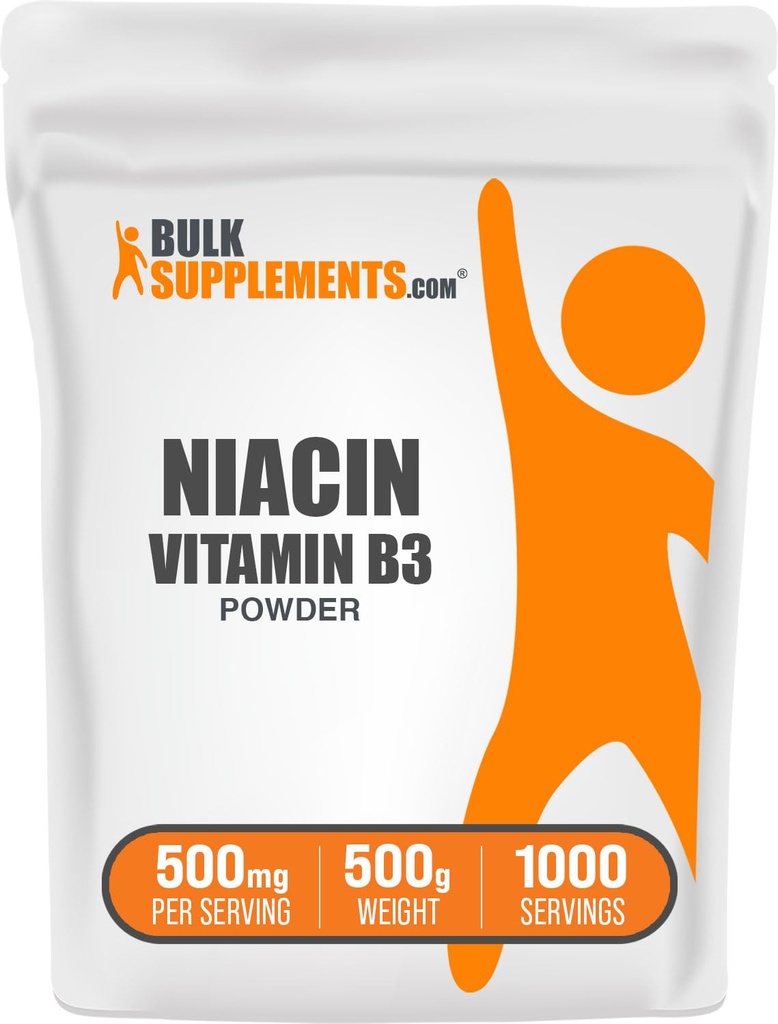 BulkSuplements.com Niacin Powder - Vitamina B3 Suplemento, Niacin 500mg - Niacin Flush, Niacin com Flushing - Glúten Livre, 500mg de Niacin por serviço, 500g (1.1 lbs) (Pacote de 1)