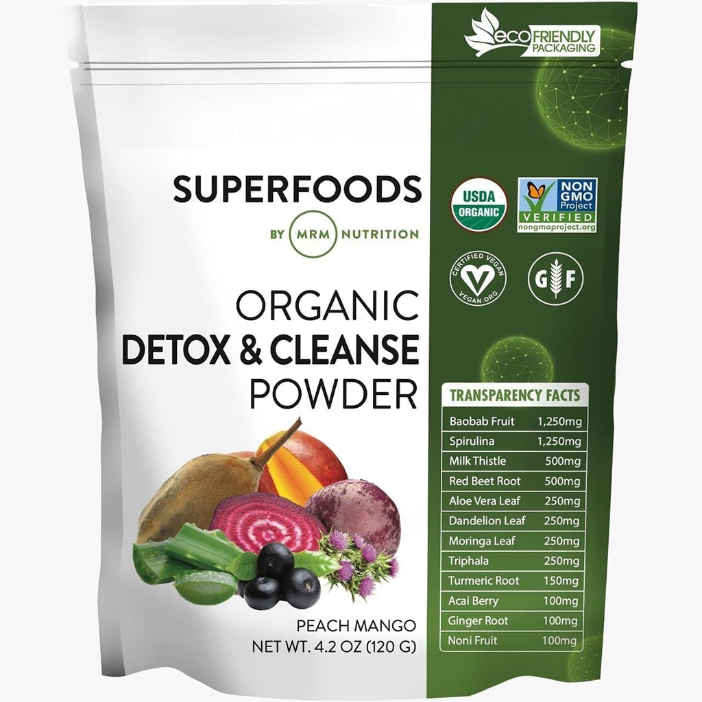 MRM Nutrition Organic Detox and Cleanse Powder (Pêssego Mango Flavored) Gentil Daily Detox (Superalimentos)