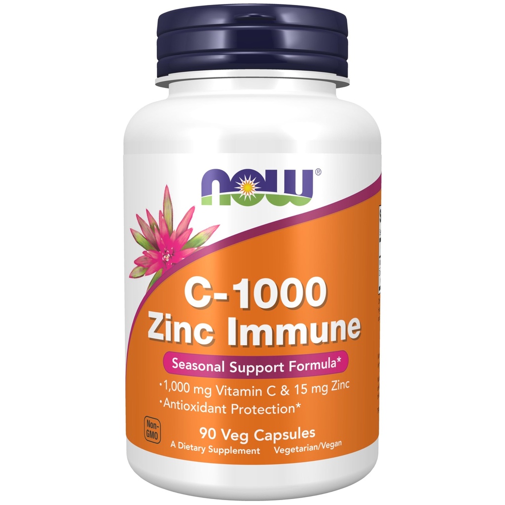 Now Foods Supplements, C-1000 & Zinc Immune, Sazonal Support Formula*, Antioxidante Protection*, 90 Veg Cápsulas