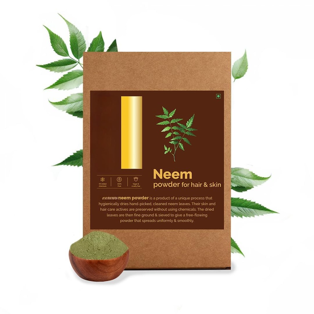 Pó de Folha de Neem, 100% puro e natural, higienicamente seco, pacote para escalpe saudável e cabelo forte - 100 gramas