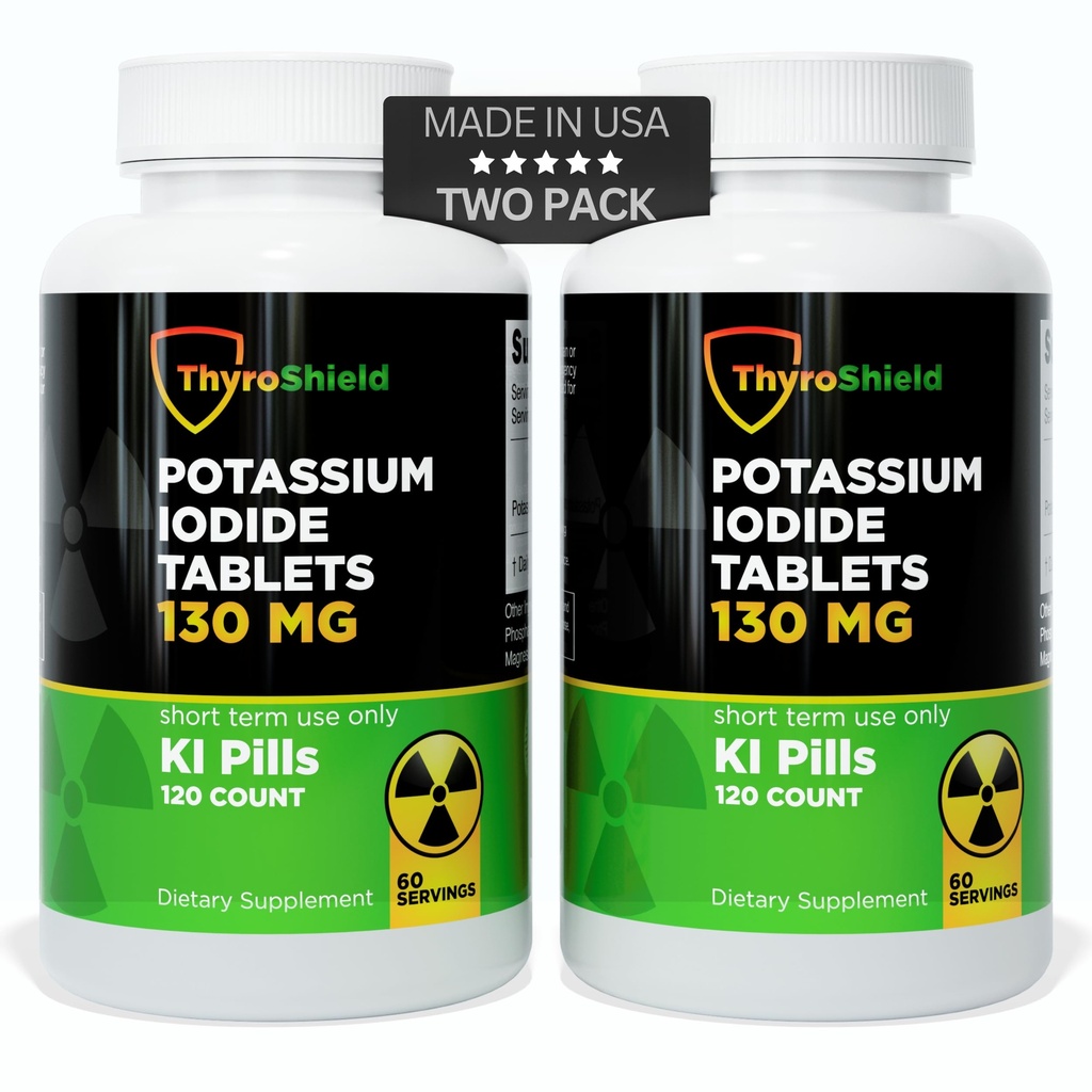 Comprimidos de Iodeto de Potássio - 130mg Comprimidos de Iodo para Exposição à Radiação - USA Made Nuclear Fallout Pills KI Pills YODO Naciente 120 Tablets (2 Pack)