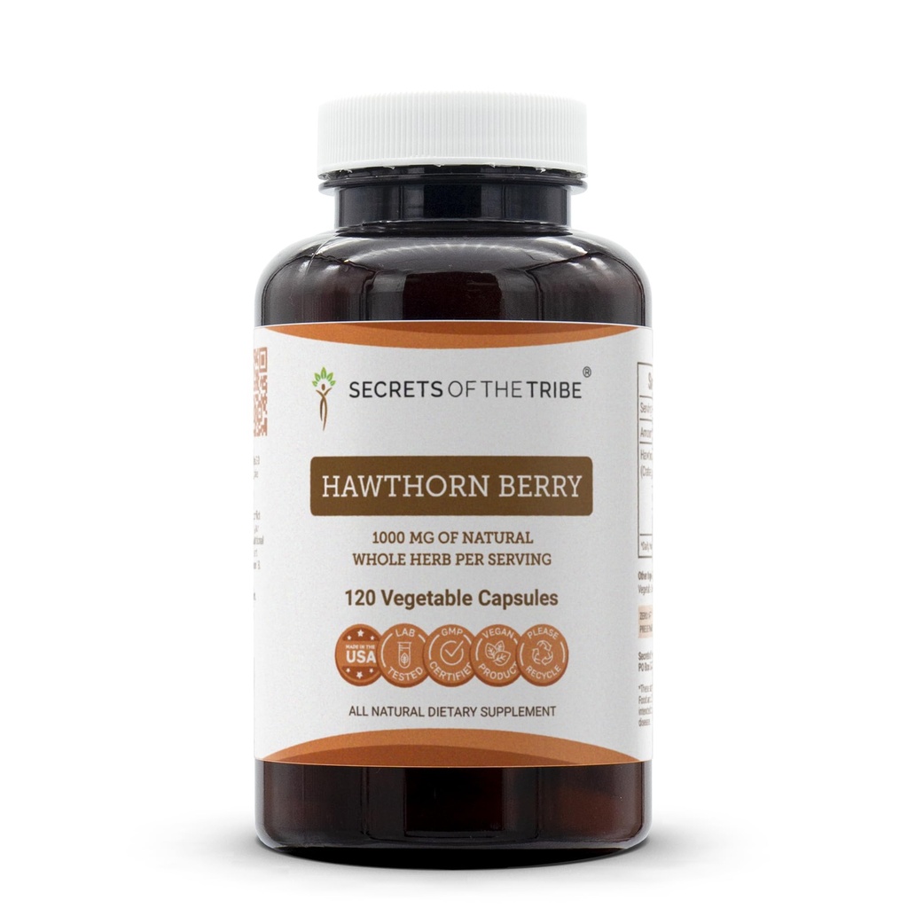 Segredos da Tribe Hawthorn Berry Cápsulas 1000 mg Hawthorn (Crataegus spp.) Berry seco, Cardio Supplement (120 Cápsulas)