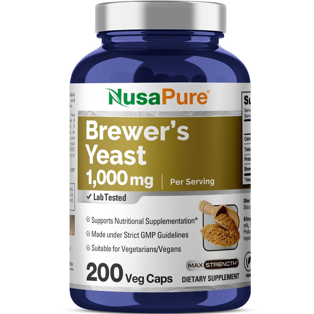 NusaPure Brewers Levedura 1000mg 200 bonés vegetarianos (Não-GMO, Vegan)