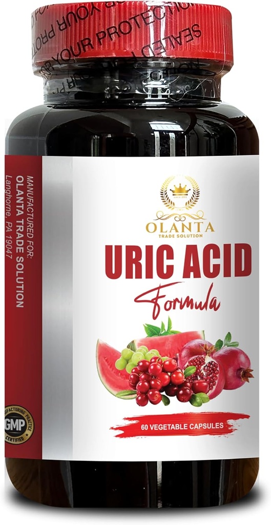 Ácido URIC - Suporte Função renal normal, Conforto conjunto, Fórmula de suporte de ácido úrico, Suporte Trato urinário saudável - 1 frasco 60 Cápsulas