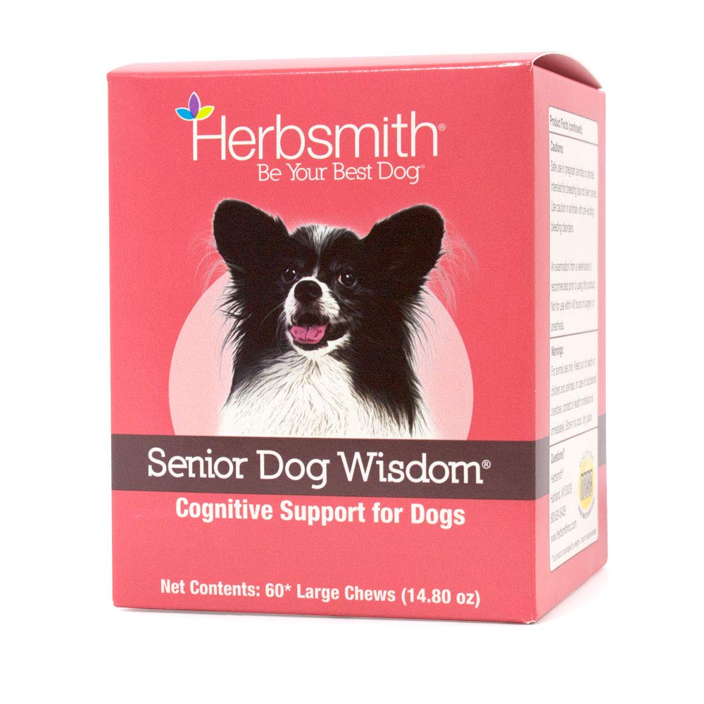 Herbsmith Senior Dog Wisdom – Dog Dementia Supplement – DHA para a saúde do cérebro do cão sênior - Senior Supplement para cães- 60ct Grande Mastigação