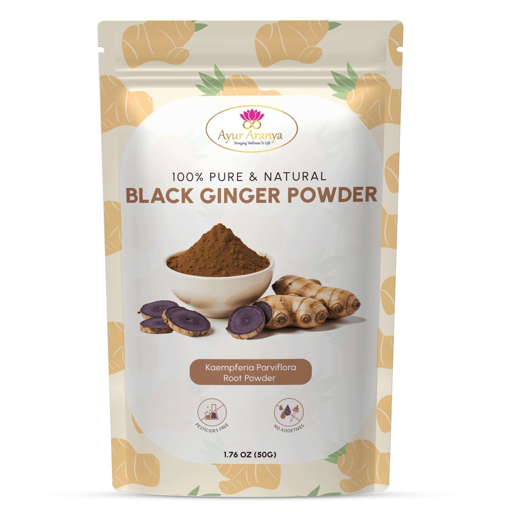 Ayur Aranya 100% Pure Black Ginger Powder 50g – Kaempferia Parviflora Root Powder – Natural Stamina & Energy Booster – Qualidade Premium, Sem conservantes – Misture com água, sucos, smoothies ou chá