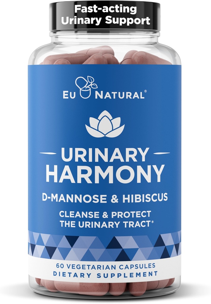 Urinary Harmony D-Mannose Supplement – Urinary Tract Health for Women – Cleanses and Flushes The Urinary System – Potent fórmula de força clínica com DMannose e Hibiscus – 60 cápsulas de ação rápida
