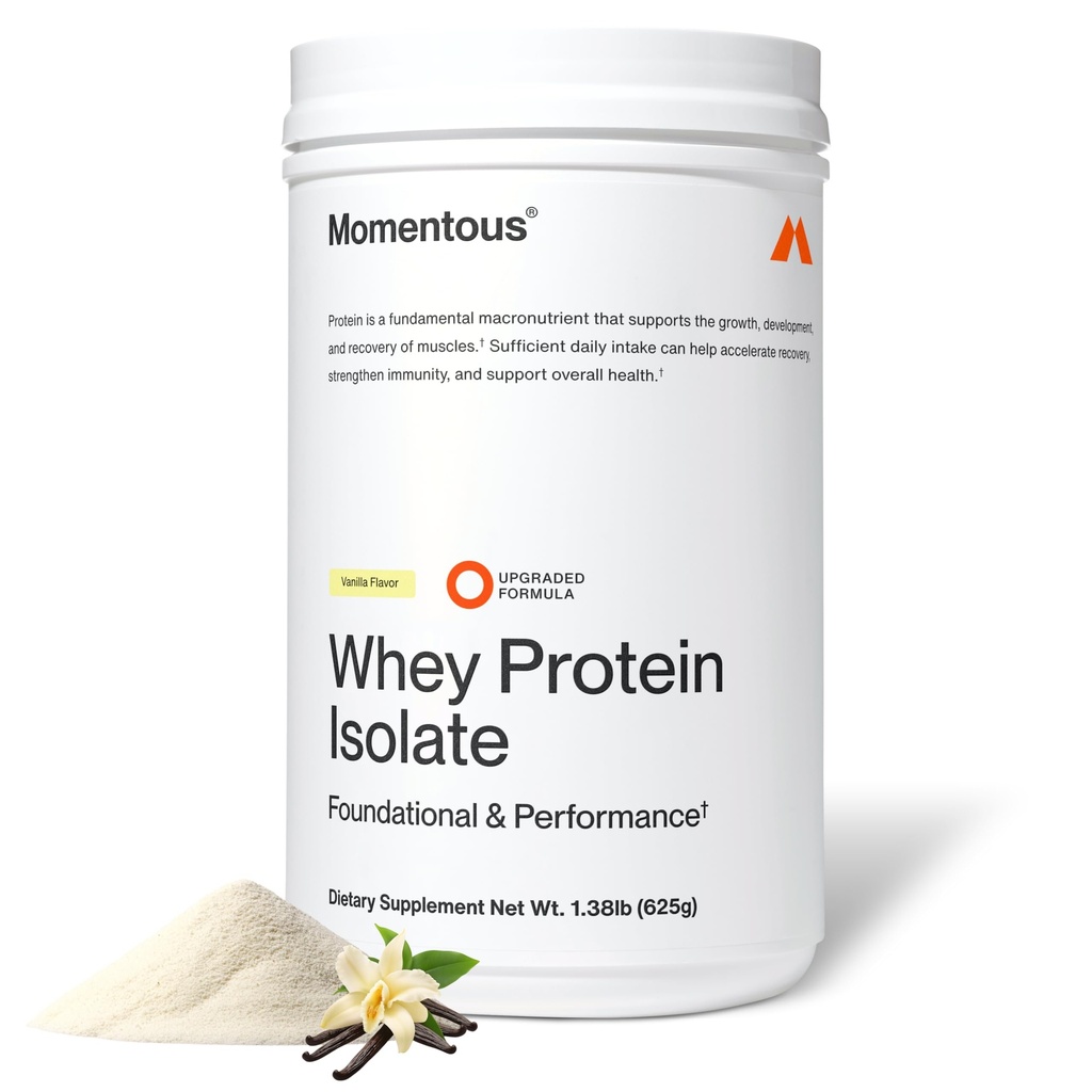 Momento Essencial Whey-Fed Protein Powder - 20 g Whey Isolate Protein - NSF Certified for Sport - Gluten-Free - 24 Servings for Essential Everyday Use - Vanilla - Pacote de Vary