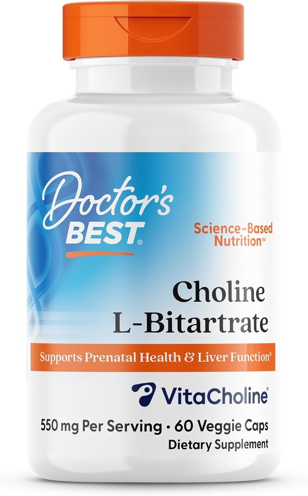 Médico melhor choline L-Bitartrate (VitaCholine), Suporta saúde pré-natal e função hepática, Não-GMO, Sem glúten, Soy Free, Vegan 60 Veggie Caps