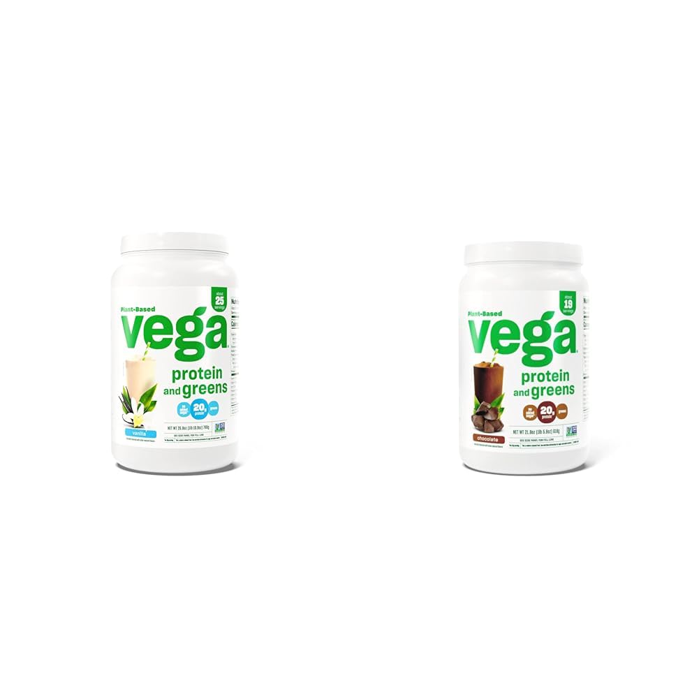Vega Protein and Greens Protein Powder, Baunilha - 20g Planta Based Protein Plus Veggies, Vegan & Protein and Greens Protein Powder Chocolate (19 Servings) - 20g Planta Based Protein Plus