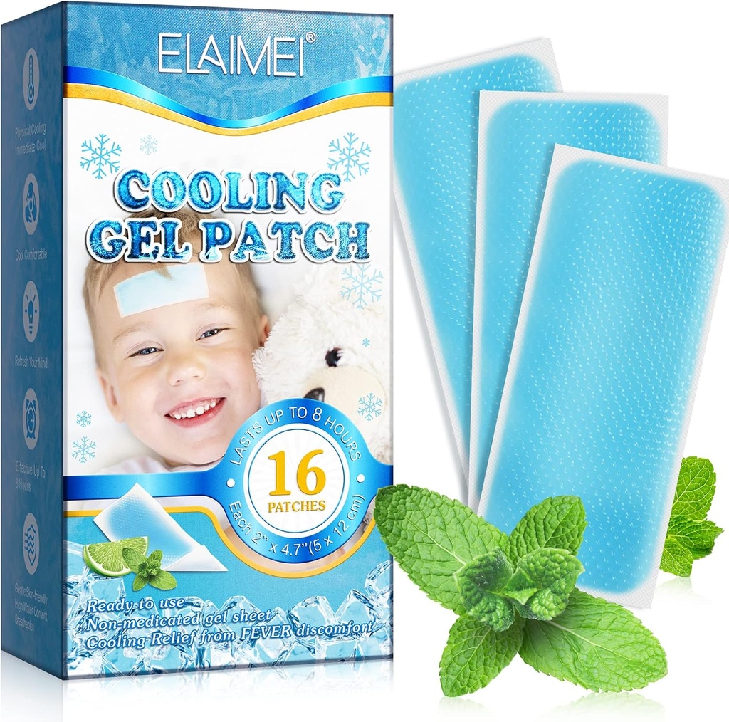 16 Folhas Febre Patches para Crianças - Hot Weather Cooling Gel Patches para Adultos - Patches Cefaleias - Forehead Fever Pads Cool