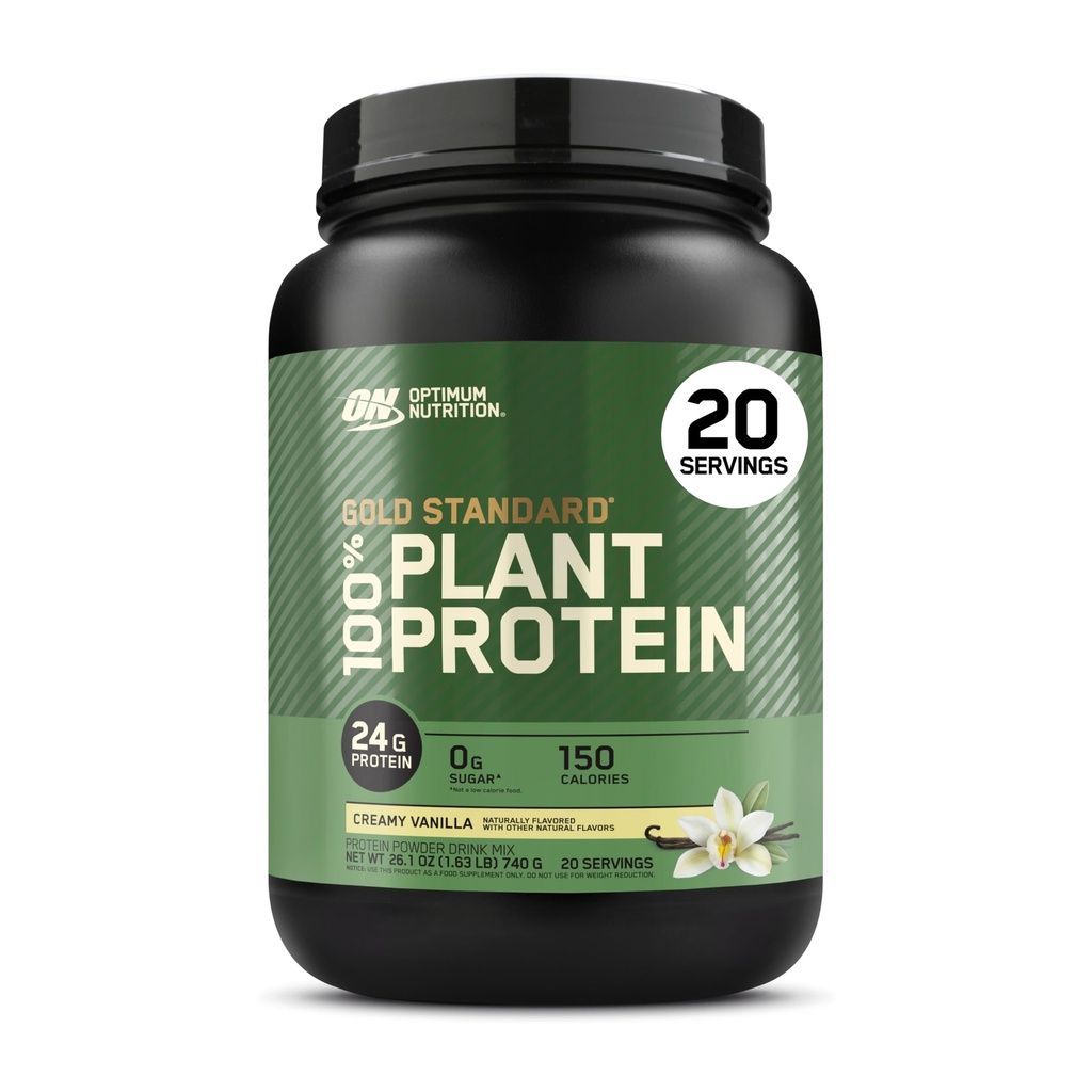 Optimum Nutrition Gold Standard 100% proteína baseada em plantas em pó, sem glúten, Vegan Protein for Muscle Support and Recovery with Amino Acids - Creamy Vanilla, 20 Servings (Packaging May Vary)