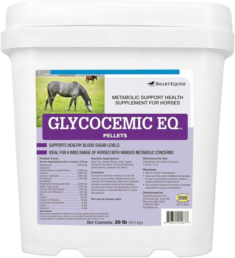 Pellets de glicémia EQ equine suporte metabólico para a função da tireóide e suporte de peso saudável