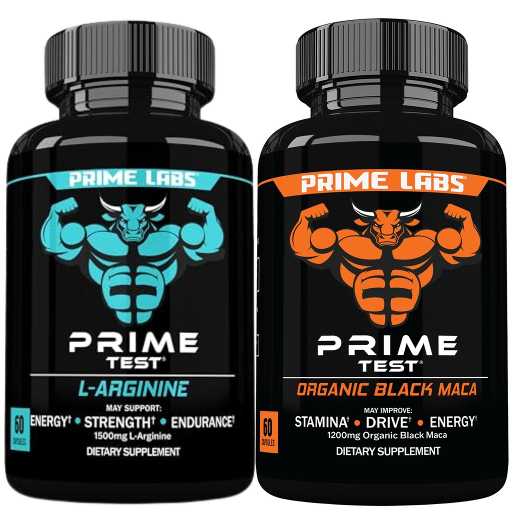 Prime Labs L Arginina (60 ct) + Cápsulas Maca Orgânicas Negras (60 ct)