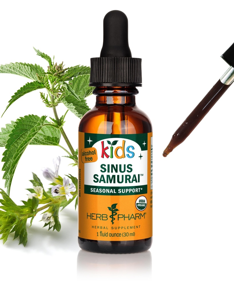 Herb Pharm Kids Certified- Alcohol-Free Sinus Samurai fórmula de ervas líquida, Orgânico, 1 Fl Oz