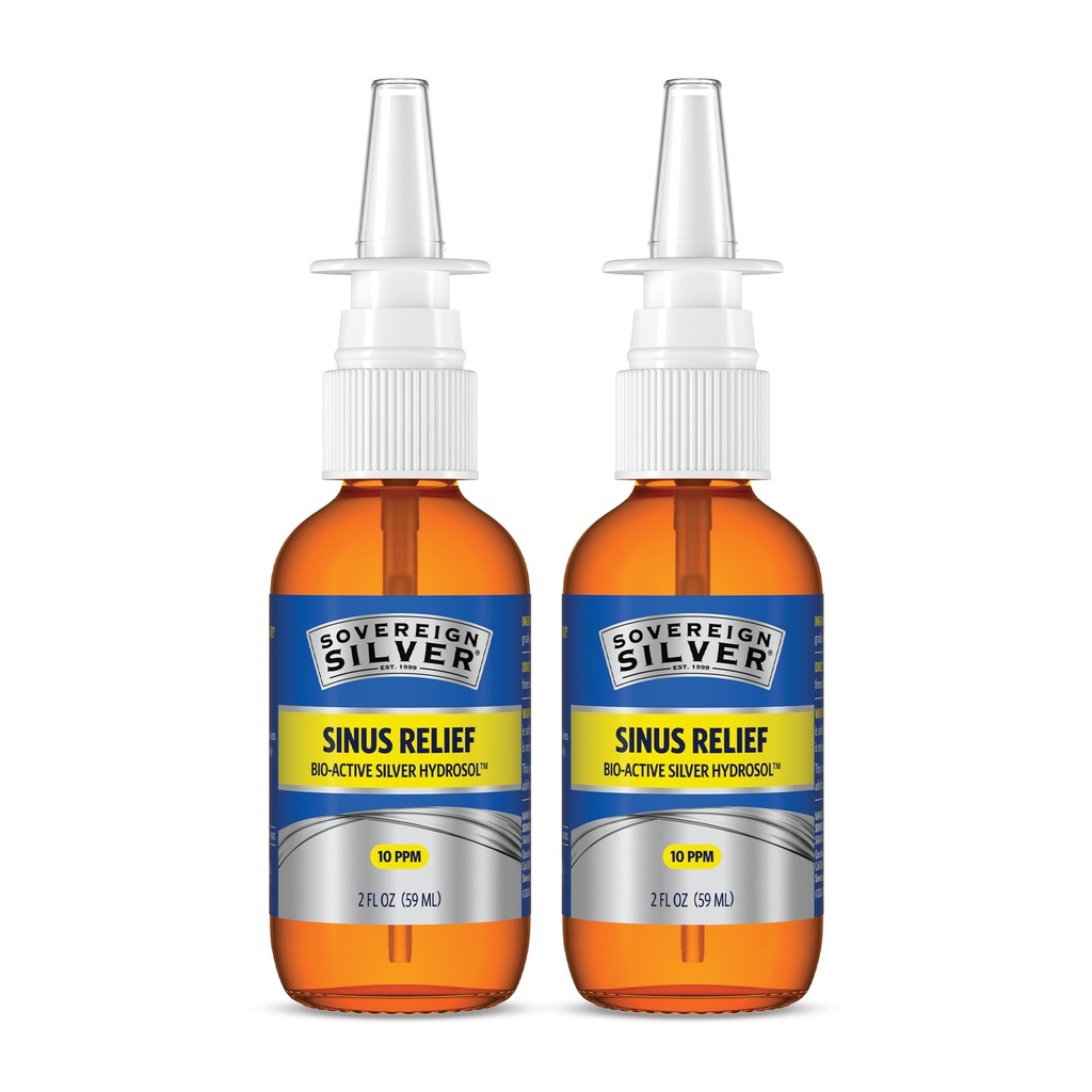 Soberano Silver Bio-Active Colloidal Silver Hydrosol para suporte imunológico - 10ppm - 2 onças - Pulverizador nasal - Pacote de 2