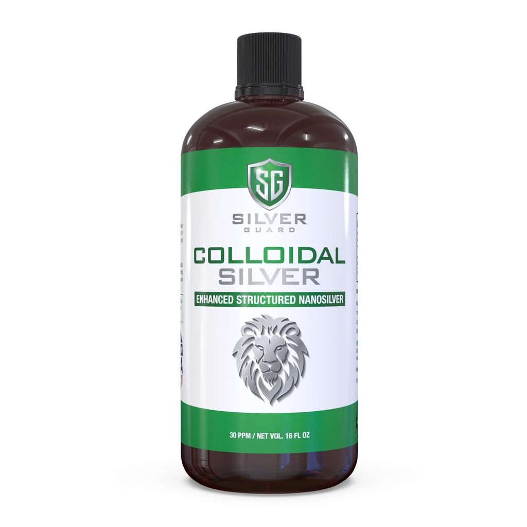 Suplemento de suporte imunológico líquido de prata coloidal melhorado—30ppm Água prateada estruturada pura e natural—Solução de prata coloidal orgânica—Garrafa de 16 onças (1 pacote)