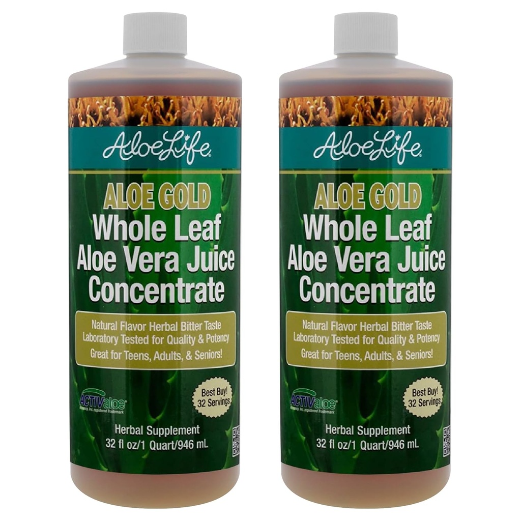 Aloe Life - Suco de folhas inteiras Aloe Vera, orgânico, sem glúten (Aloe Gold, 32 onças)
