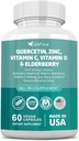 60 Conde Quercetin 50 mg Zinc 1000 mg Vitamina C 5000 UI Vitamina D3 1000 mg Açafrão 1000 mg Elderberry com Q-Defend Imune Blend Reisshi Nettle Arteemisininin, Non-GMO, Suportes Livres Saúde