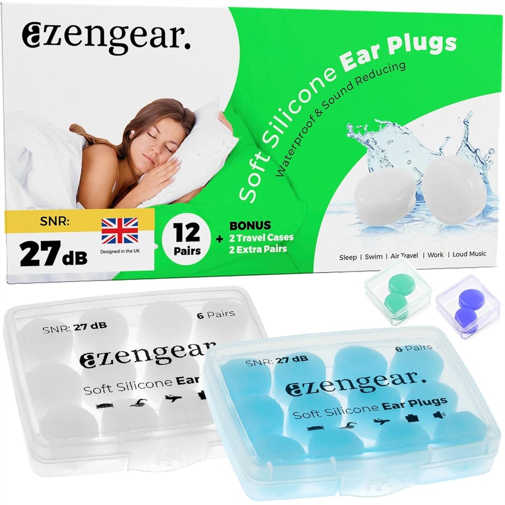 Tampões de ouvido para dormir (14 pares), Tampões de ouvido de silicone macio, reutilizável, Dormir, Cancelamento de ruído, Natação, Trabalho