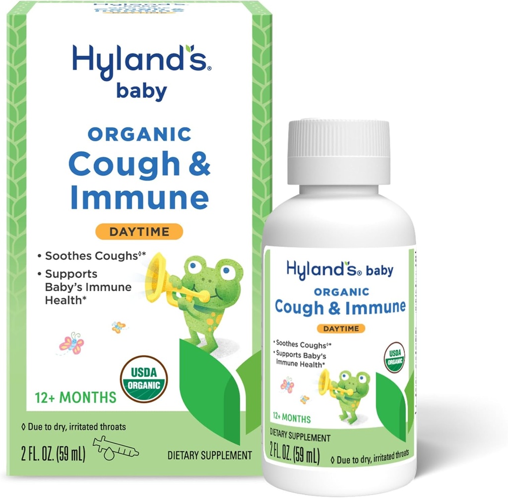 Syrup de tosse orgânica do bebê de Hyland e apoio imune com Agave, Elderberry e romã, acalma a tosse, e suporta imunidade, durante o dia, 2 Fl. Oz.