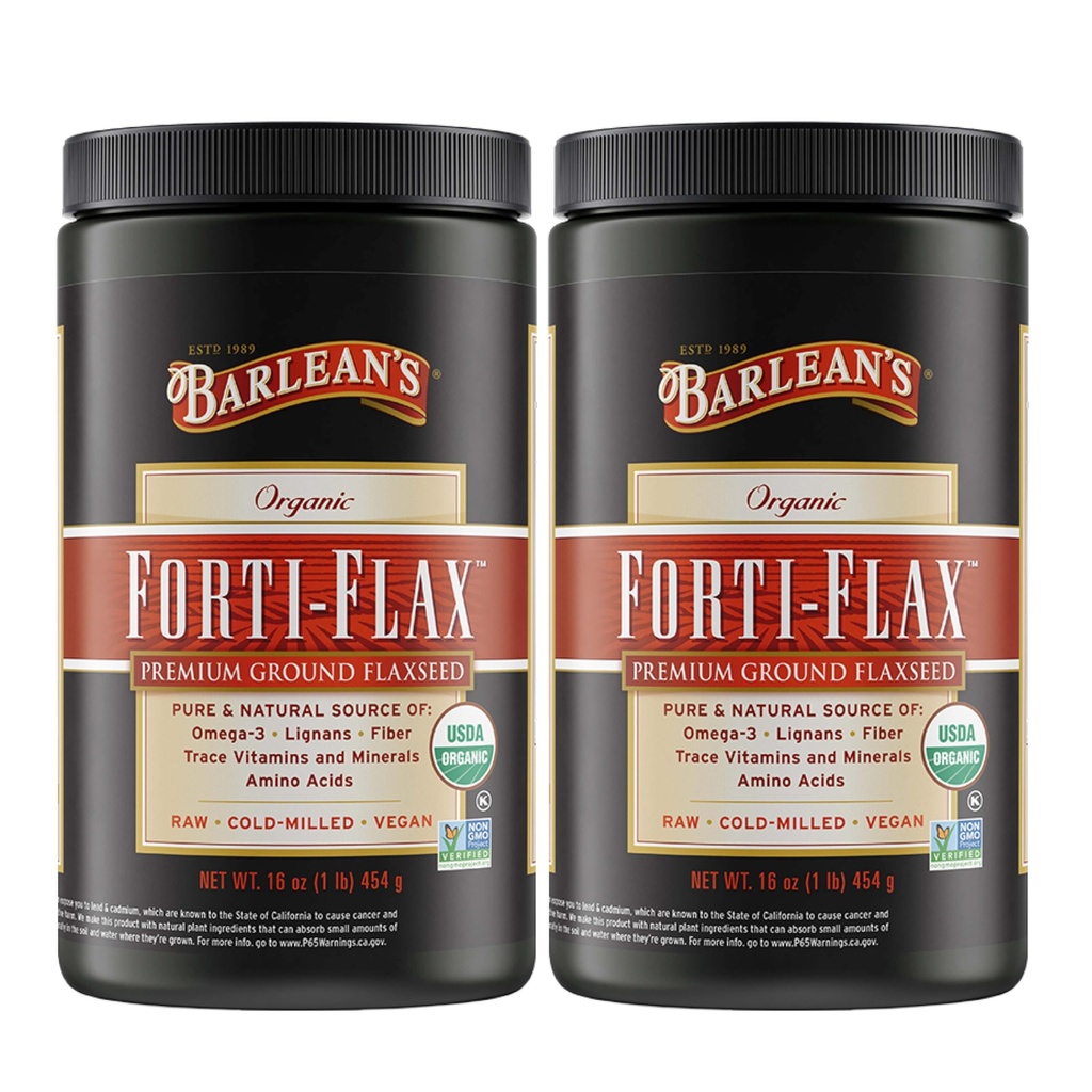 Linho Orgânico Forti-Flax de Barlean, sementes inteiras cruas do solo, suplemento Omega-3 com lignans e fibra dietética, semente de linho do solo em massa, 16 oz, 2 pacote