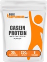 BulkSuplementos.com Caseína Pó de proteína - Pó de Caseína Micellar, proteína de digestão lenta - sem sabor e sem glúten, 30g por serviço, 250g (8,8 oz) (Pacote de 1)