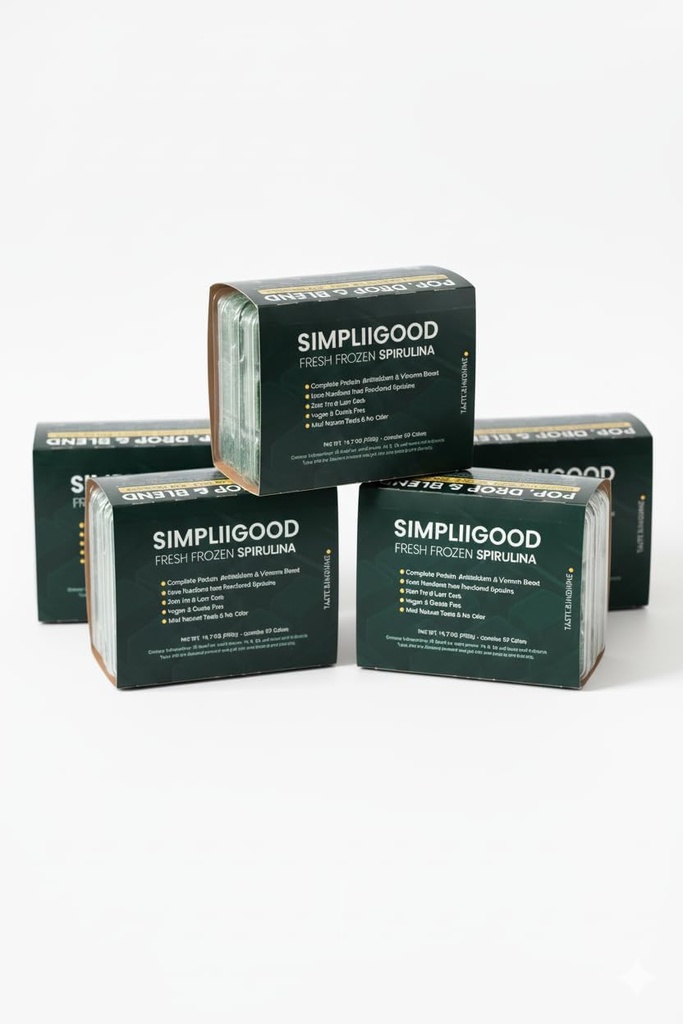 Espirulina Congelada Superalimento Premium para Adultos e Adolescentes Nutriente-Rich Fácil de usar Espirulina Congelada 12 Bandejas contém 10 Cubos em cada pacote. 2 Cubo = 28g (um serviço)