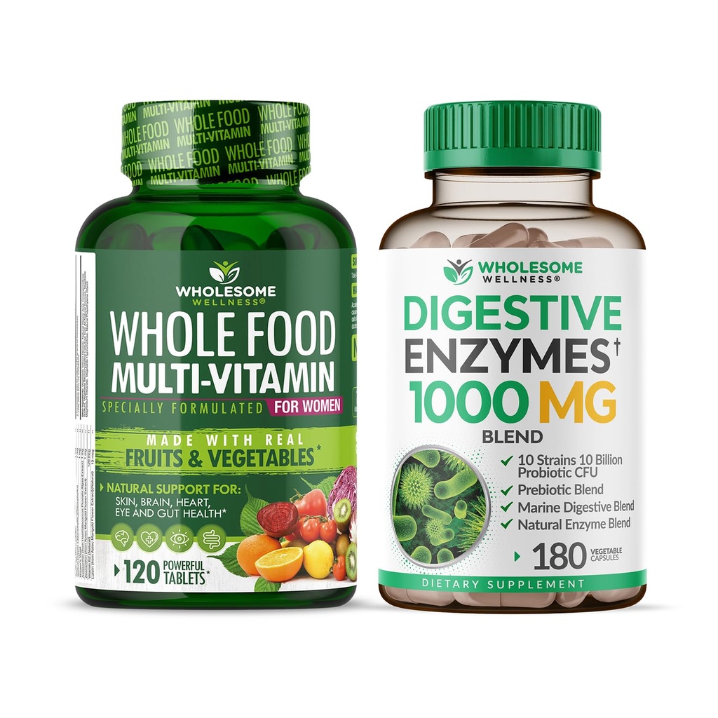 Bem-estar saudável Alimentos inteiros Multivitamin para as mulheres - Natural Multi Vitaminas, Minerais, Extratos Orgânicos Enzimas Digestivas 1000MG Bundle