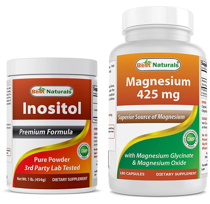 Melhor Natural Inositol Pó 1 Lb & Magnésio Glicinato 425 mg