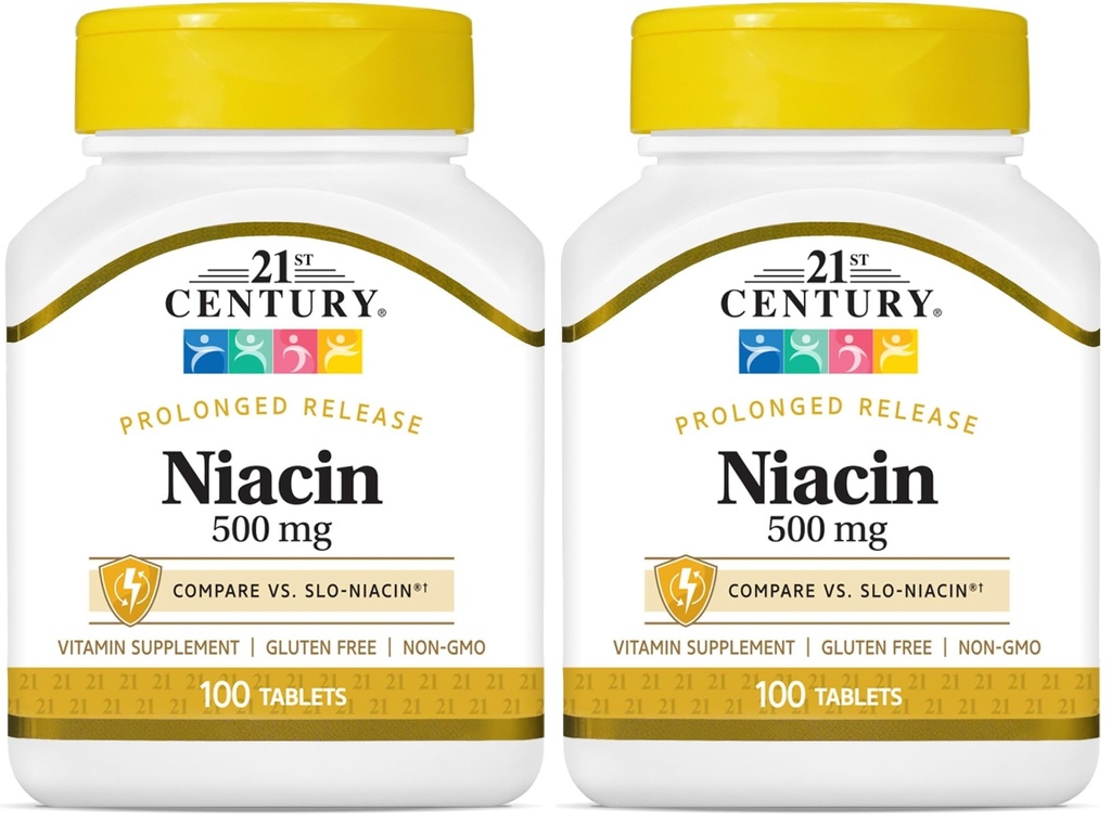 Niacin 500 mg Comprimidos de libertação prolongada, contagem de 100 (27474) (embalagem de 2)
